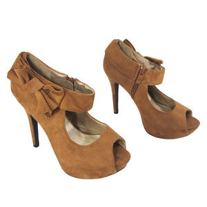 Olho 7.50Faux Suede Platform Stilleto Heels‎ Women Caramel Cognac Brown Pinup 5"